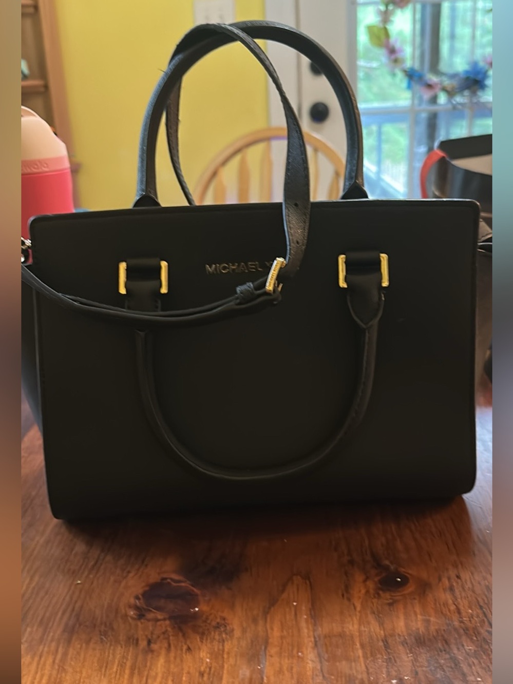 Michael Kors Black Structured Satchel with Gold Hardware